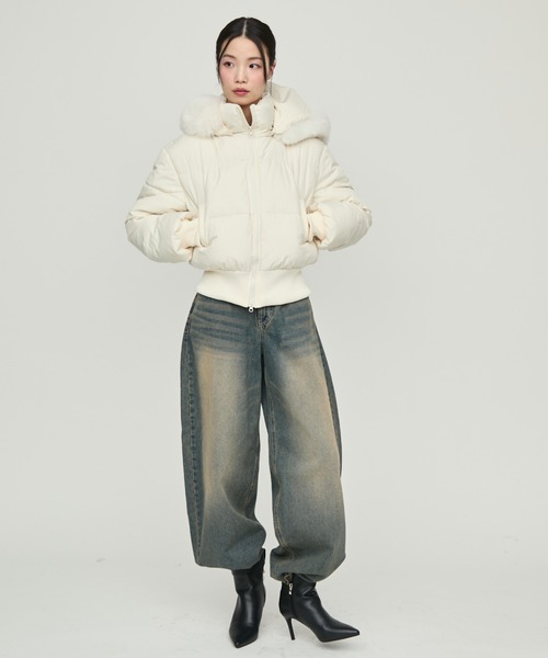 NUJOH ダウンコート ダウンジャケット Faux Fur Hooded Down Jacket