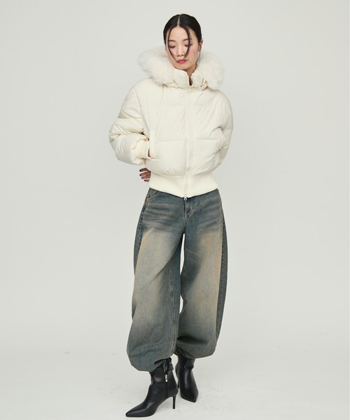 NUJOH ダウンコート ダウンジャケット Faux Fur Hooded Down Jacket