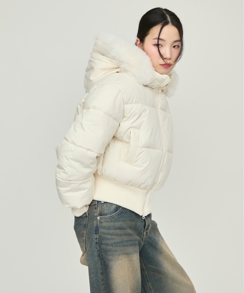 NUJOH ダウンコート ダウンジャケット Faux Fur Hooded Down Jacket