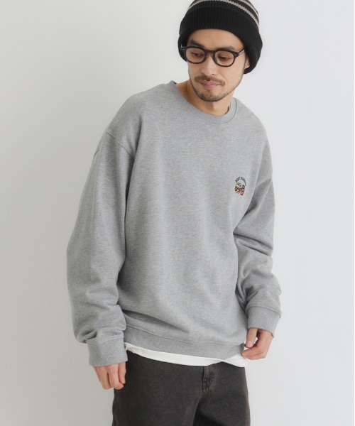グレー ロゴ刺繍 クルーネック トレーナー Right-on（ライトオン） トレーナー スウェット Refurbish(リファー