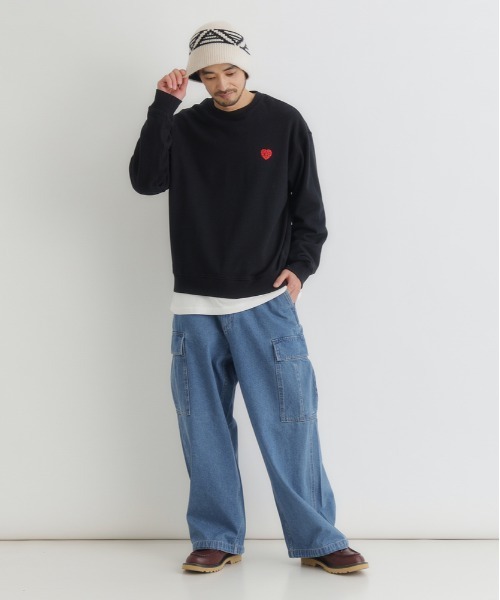 グレー ロゴ刺繍 クルーネック トレーナー Right-on（ライトオン） トレーナー スウェット Refurbish(リファー