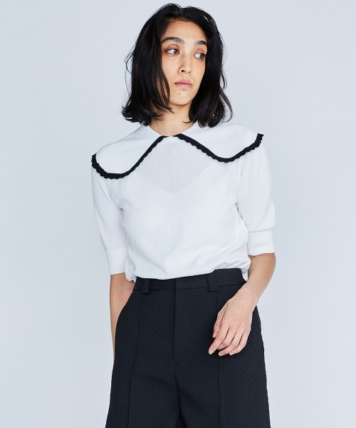 「DOUBLE STANDARD CLOTHING」 半袖ニット 36 ブラック レディース_画像2
