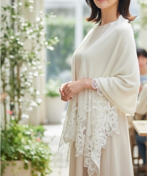 Lana821 ポンチョ レースデザイン ロマンティックポンチョ レディース