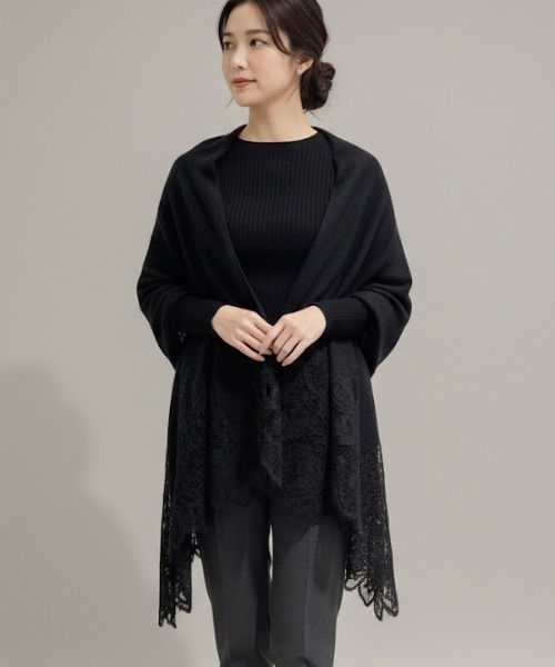 Lana821 ポンチョ レースデザイン ロマンティックポンチョ レディース
