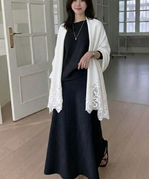 Lana821 ポンチョ レースデザイン ロマンティックポンチョ レディース