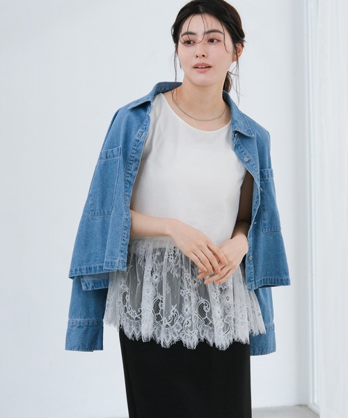 PLSEATS PLEASE レイヤードタンクトップ　水玉ノースリーブカットソー LAKOLE（ラコレ） タンクトップ ノースリーブ アソート裾レイヤード