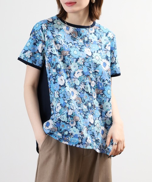 tシャツ 半袖 BRODIAEA 総花柄切り替え半袖Tシャツ カラフル 日本製
