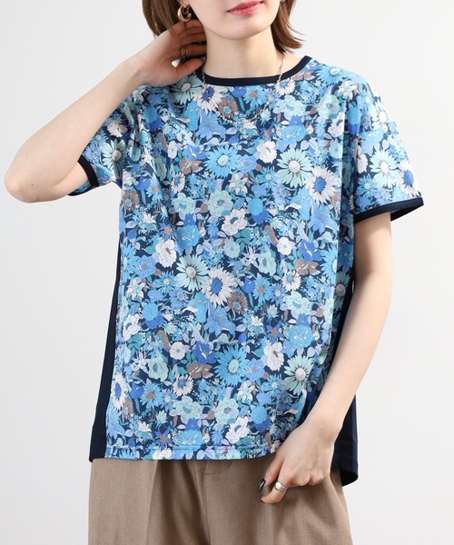 tシャツ 半袖 BRODIAEA 総花柄切り替え半袖Tシャツ カラフル 日本製