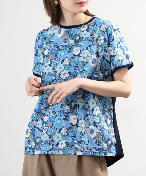 tシャツ 半袖 BRODIAEA 総花柄切り替え半袖Tシャツ カラフル 日本製