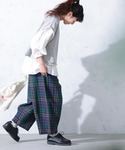 ワイドパンツ パンツ ブラックウォッチな9分丈...の詳細画像2