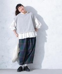 ワイドパンツ パンツ ブラックウォッチな9分丈...の詳細画像4