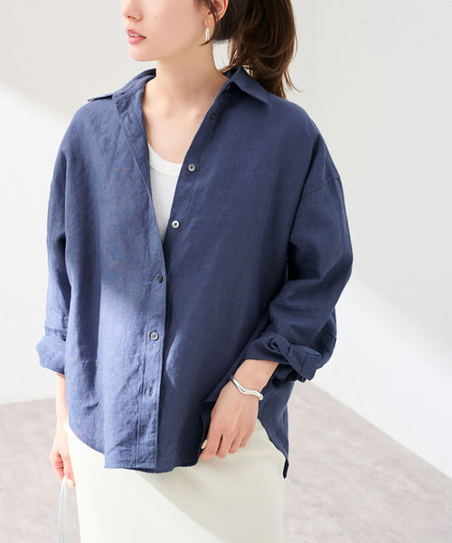 ブラウス シャツ 「新色  / 追加」LIBECO-LINENオーバーシャツ レディースの画像