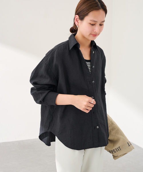 ブラウス シャツ 「新色  / 追加」LIBECO-LINENオーバーシャツ レディースの画像
