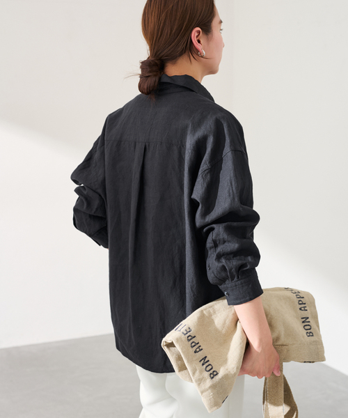 ブラウス シャツ 「新色  / 追加」LIBECO-LINENオーバーシャツ レディースの画像