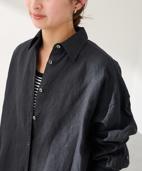 ブラウス シャツ 「新色  / 追加」LIBECO-LINENオーバーシャツ レディースの画像