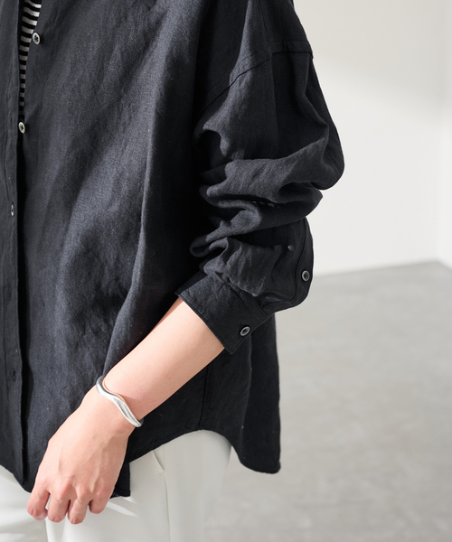ブラウス シャツ 「新色  / 追加」LIBECO-LINENオーバーシャツ レディースの画像
