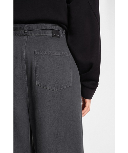 ワイドパンツ ジーンズ デニム デニムパンツ ワイドレッグ ベルテッドジーンズ フロントタック レディースの画像