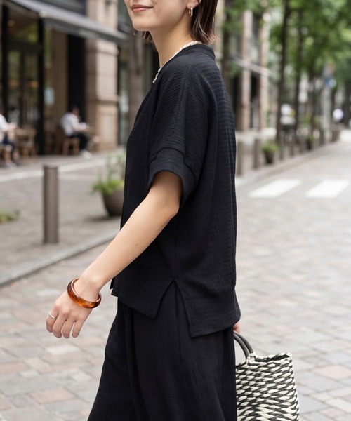 tシャツ エンボスカットソーパンツセットアップ レディースの画像
