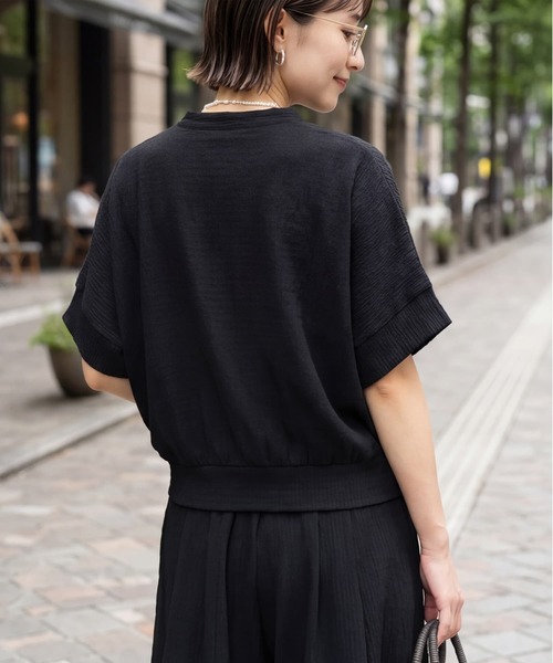 tシャツ エンボスカットソーパンツセットアップ レディースの画像