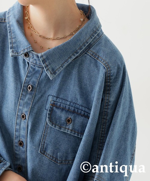 「antiqua」 デニムジャケット ONESIZE ブルー レディース_画像7