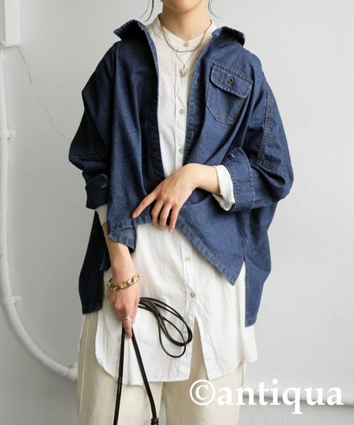 「antiqua」 デニムジャケット ONESIZE ブルー レディース_画像8
