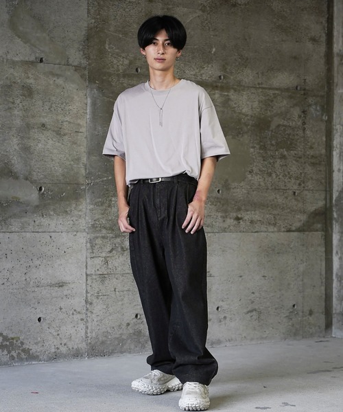 ダメージ加工 バルーン デニム ワイドパンツ 韓国 メンズ cr7881 improves ワイドパンツ メンズ ワイドデニム カラーデニム