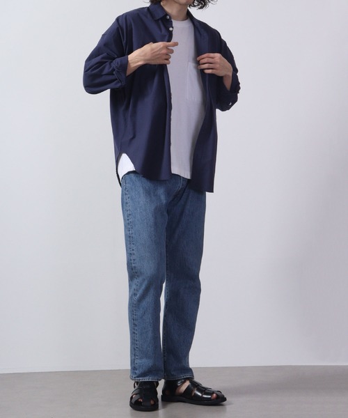 美品 エストネーション L相当 麻100% レギュラーカラー長袖シャツ◆ブルー FREAK'S STORE シャツ NEW LOOSE FIT BROAD RC SHIRT LS/ニュー