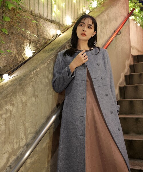 Tiaclasse ノーカラーコート コート 「ウール95%」ノーカラー包み