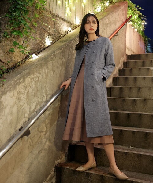 Tiaclasse ノーカラーコート コート 「ウール95%」ノーカラー包み