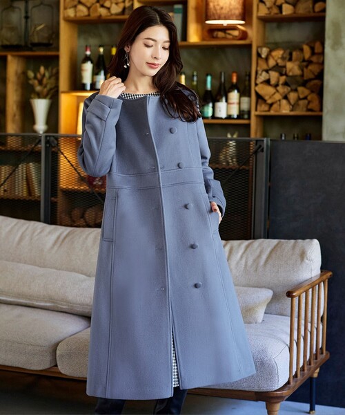 Tiaclasse ノーカラーコート コート 「ウール95%」ノーカラー包み