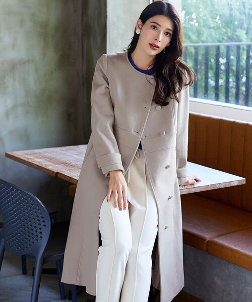 ミッソーニ　総柄ノーカラーコート　トリミング　ウール　ナイロン　イタリア製 Tiaclasse ノーカラーコート コート 「ウール95%」ノーカラー包み