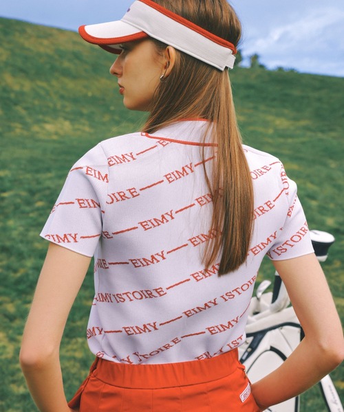 eimy 赤 半袖ニットセーター EIMY GOLF ニット セーター バイアスロゴニットトップス