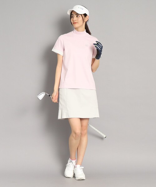 【UVカット/防透け】裾リボン モックネックプルオーバー　adabat adabat tシャツ 「吸水速乾/UVカット」ラインストーンロゴ