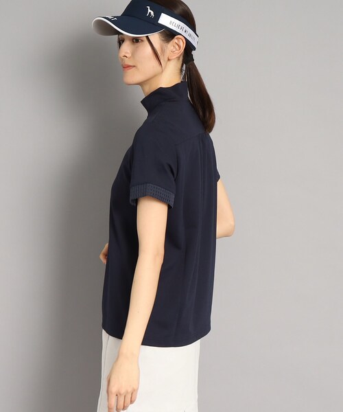 【UVカット/防透け】裾リボン モックネックプルオーバー　adabat adabat tシャツ 「吸水速乾/UVカット」ラインストーンロゴ
