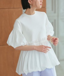 北欧、暮らしの道具店　ふんわり裾のきれいめバルーンカットソー　Tシャツ　半袖　白 ふんわり裾のきれいめバルーンカットソー / ホワイト・ネイビー