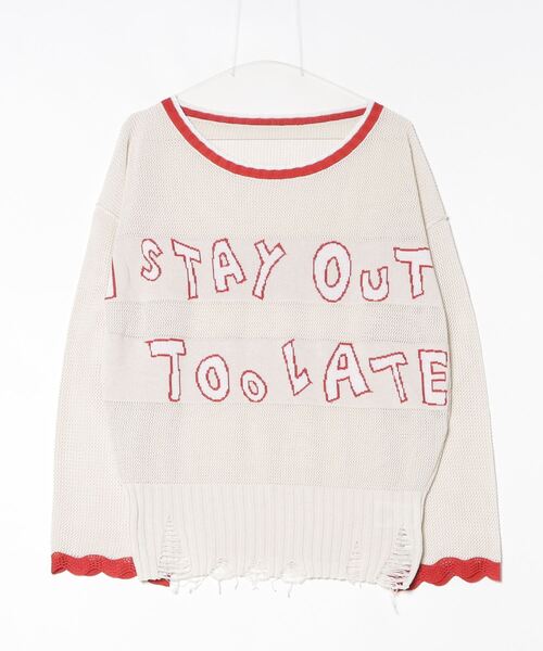 atmos girls ニット セーター pink Scallop Damaged Knit Top