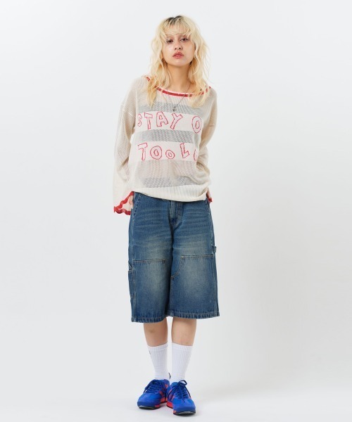 atmos girls ニット セーター pink Scallop Damaged Knit Top