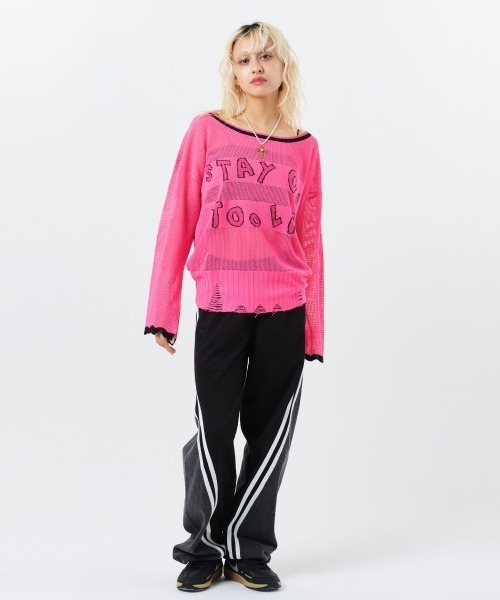 atmos girls ニット セーター pink Scallop Damaged Knit Top