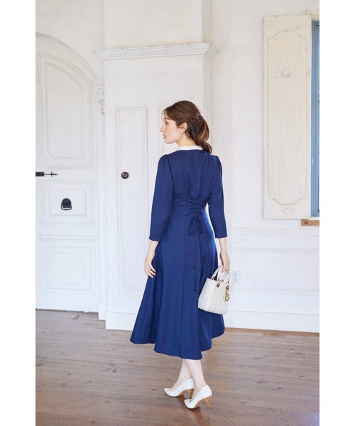tocco closet ワンピース ヨークレース切替レースアップ長袖