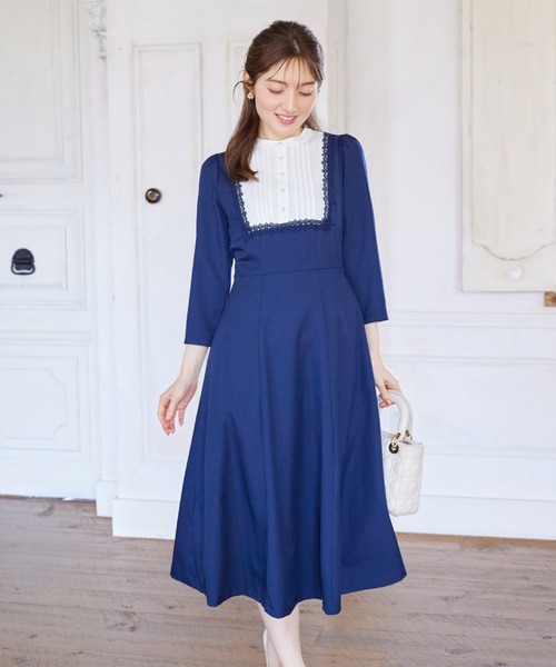 tocco closet ワンピース ヨークレース切替レースアップ長袖