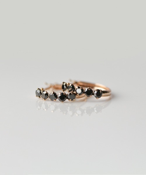 cui-cui ピアス ブラックダイヤモンド スナップ フープ | K10YG