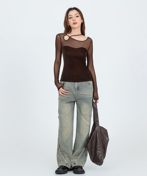 tシャツ back laceup sheer tops レディース
