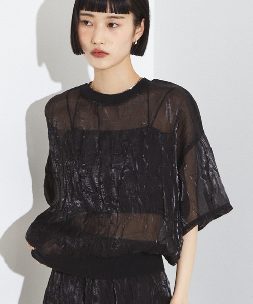 tシャツ 「セットアップ着用可」シャイン リンクル シアー Ｔシャツ レディース