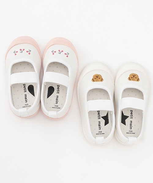 petit main シューズ ワンポイント刺しゅうメッシュ上履き