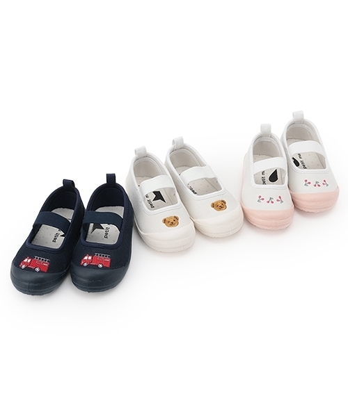 petit main シューズ ワンポイント刺しゅうメッシュ上履き