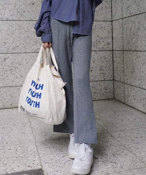 ワイドパンツ パンツ センタープリーツニットワイドパンツ レディース