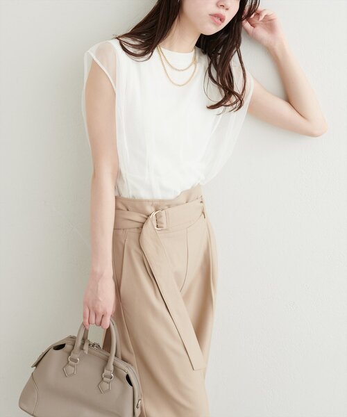 ニット セーター 「RE ARRIVAL」チュールレイヤードニット/ベージュ レディース natural couture ニット セーター チュールニットレイヤードTOPS