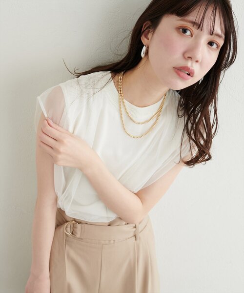 ニット セーター 「WHYTO. / ホワイト」チュールレイヤードニット レディース WHYTO ニット セーター 「WHYTO. / ホワイト」チュール