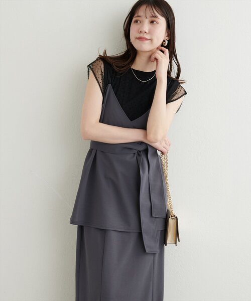 ニット セーター 「RE ARRIVAL」チュールレイヤードニット/ベージュ レディース レースレディース Lace Ladies オーバーサイズケーブルニット