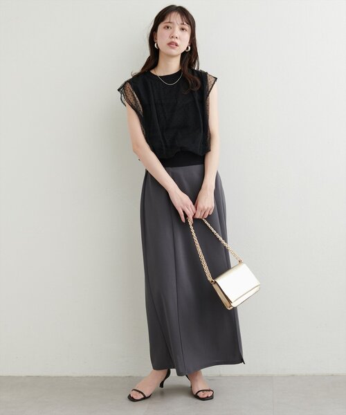 natural couture タンクトップ 「WEB限定」チュール×ニット